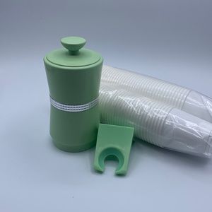 Vintage MCM Mint Green Dixie Plastic Cup Holder Silver Blocked Trim & Cups